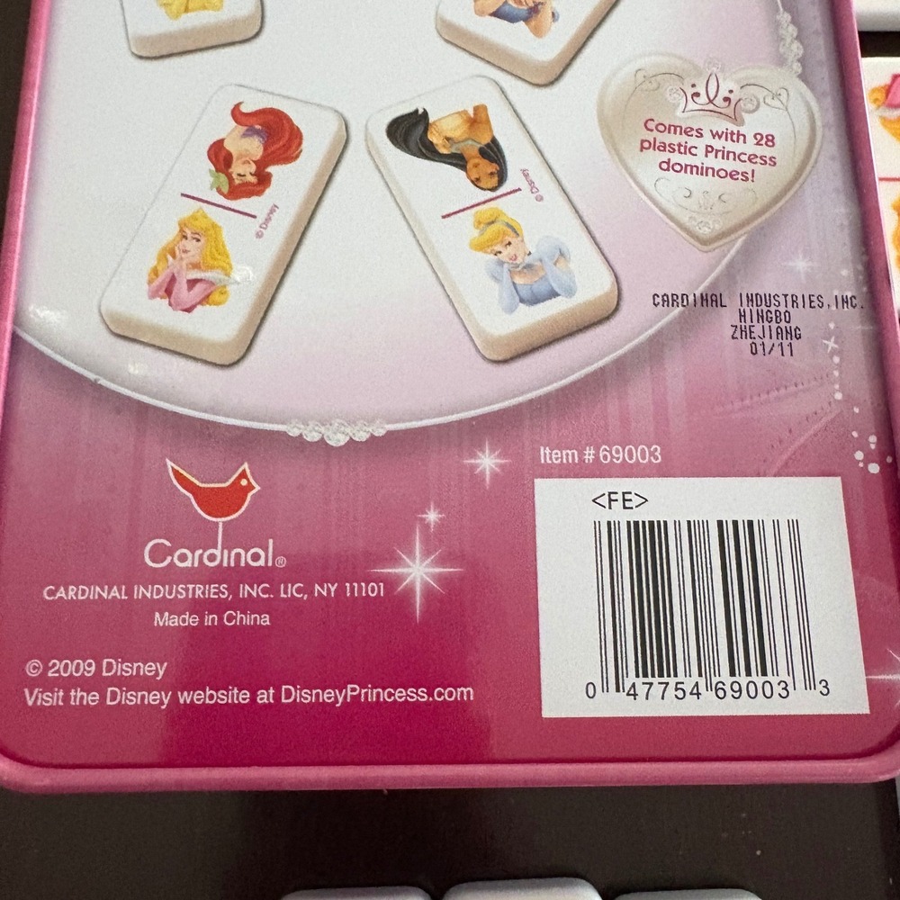 Disney Princess Dominoes 28 Piece Set Cardinal 69003 Pink Storage Tin 2009 Kids - Picture 6 of 15